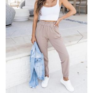 Beige Paperbag Waist Joggers, S